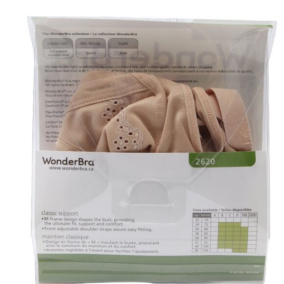 WonderBra Full Support Wire Free Bra Stretch Eyelet Bow Neutral Beige 36C NEW - Picture 5 of 15